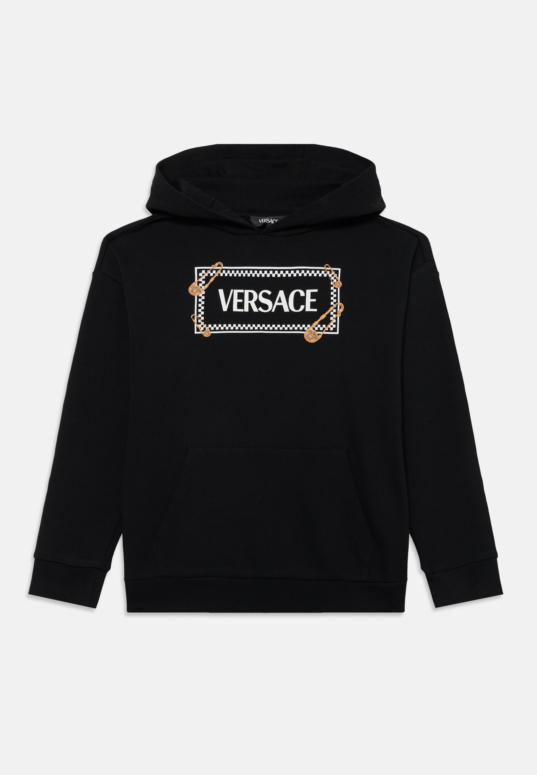 Sweat-shirt Versace vintage à logo épinglé pour enfant, unisexe - noir/ivoire/doré