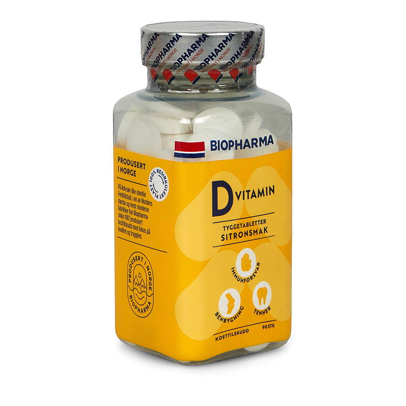 Biopharma D-vitamiini 90 kpl Sitruuna, pureskeltavat tabletit, Biopharma