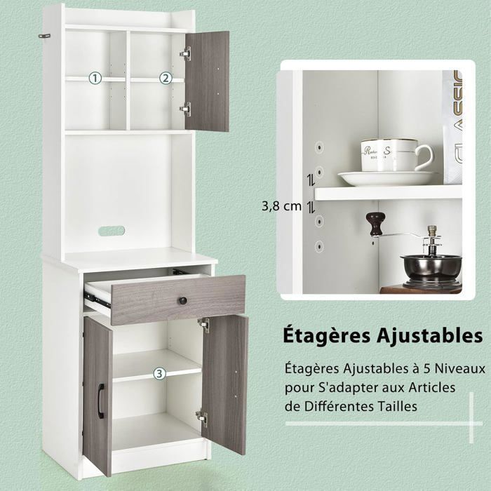 COSTWAY Küchenbuffet mit 3 Türen und 1 Ablagefach, Kabelmanagement, 60 x 40 x 180 cm, Weiß