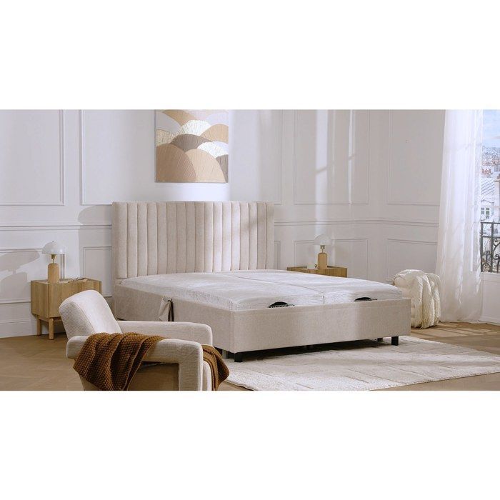 Cama eléctrica de relajación con somier de láminas decorativas y colchón de espuma viscoelástica - 2 x 70 x 190 cm - Tela - Gris - SASORA by YSMÉE