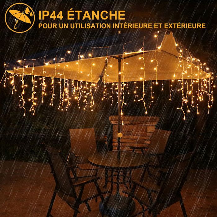 Cortina de luzes LED Rosnek para Natal ao ar livre, 5m, 200 LEDs, à prova d'água IP44, 8 modos, branco quente, ideal para festas e varandas.
