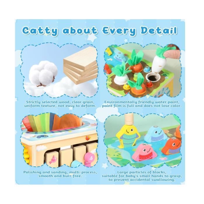 Jouet Bébé 8 en 1 - MARQUE - Cube d'activité - Bois - Silicone - 0-4 ans