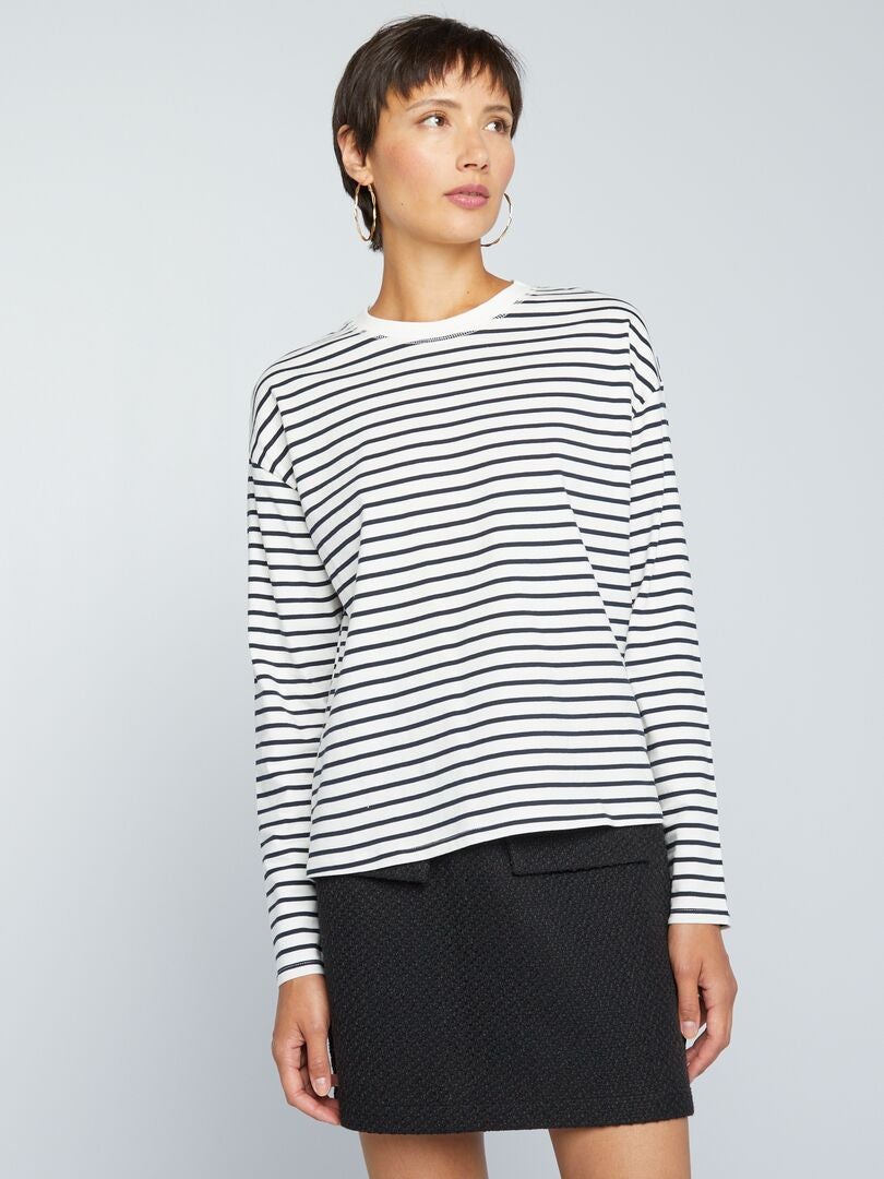 Camiseta de marinero de punto - Blanco/negro