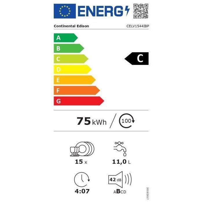 Vrijstaande vaatwasser - CONTINENTAL EDISON - CELV1544IBP - 15 couverts - Inverter - 60 cm - 42 dB - Antracietgrijs