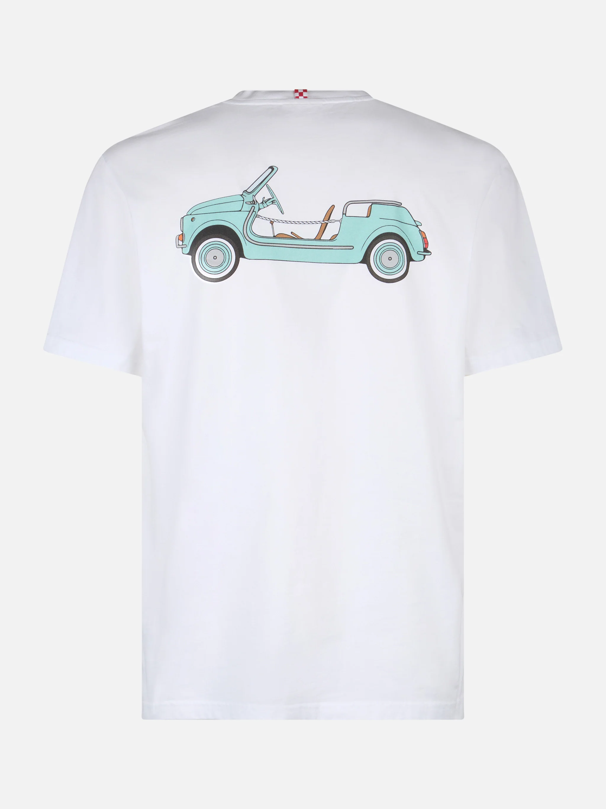 Heren katoenen T-shirt met Spiaggina-print op de voor- en achterkant.