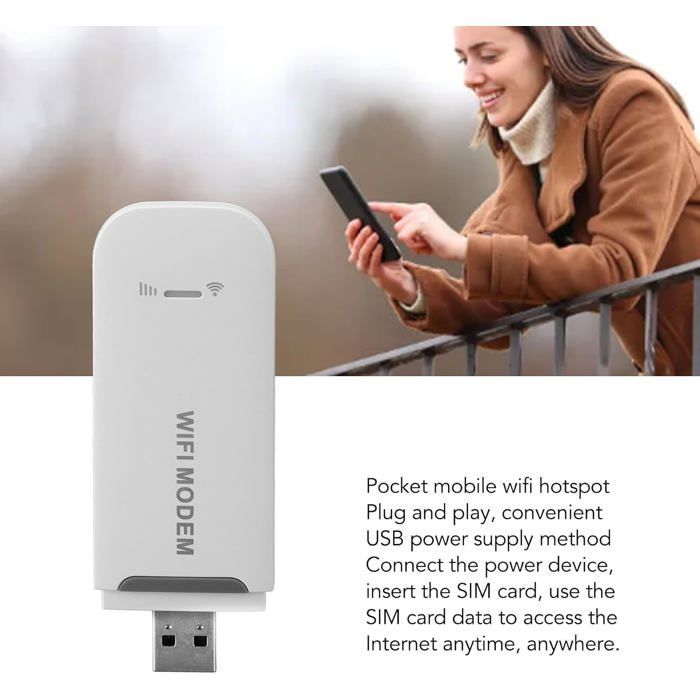 Módem WiFi USB 4G LTE, router 4G portátil con ranura para tarjeta SIM, punto de acceso móvil de bolsillo, cifrado WiFi WPA.