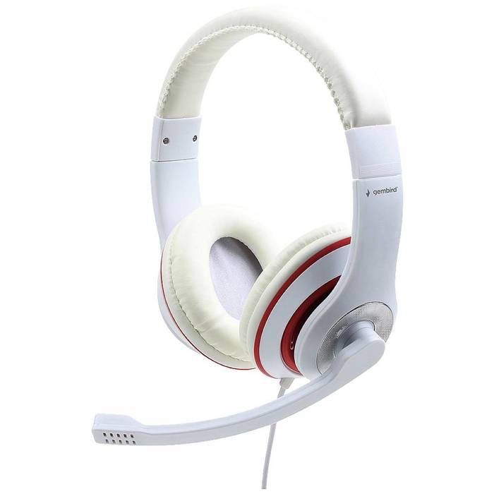 Gembird Micro-casque supra-auriculaire filaire blanc, rouge volume réglable, micro-casque