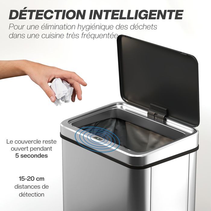 Cubo de basura automático para cocina - HOMCOM - 50L - tapa de cierre suave - acero inoxidable - 35,5x26x67cm - plata