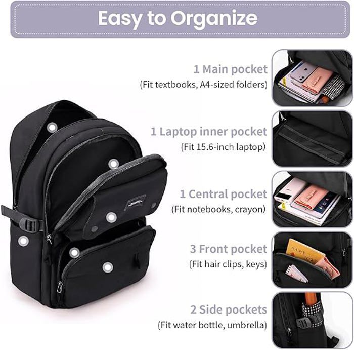 Girls' Primary School Bag, Fashionable School Bag for Boys and Girls Ages 8-16, Multi-Pocket School Bag for Teenagers, College Backpack