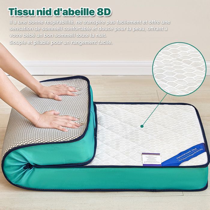 KITYTETY Baby Mattress 70x140 CM Thickness 11 CM - Perforated and Antibacterial Core - 2 Ultra-Breathable Sides - Green
