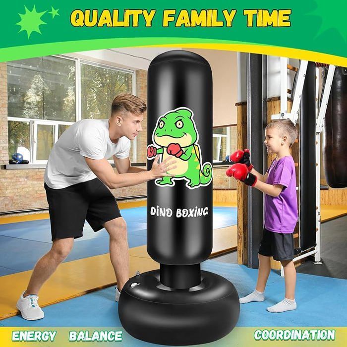 Sacco da boxe gonfiabile per bambini da 165 cm con guantoni, regalo per bambini e bambine dai 3 anni in su, marca DINO.