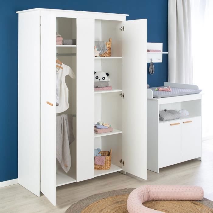 Chambre bébé complète ROBA Anton - Lit évolutif 70x140 cm + Commode à langer + Armoire 2 portes - Blanc