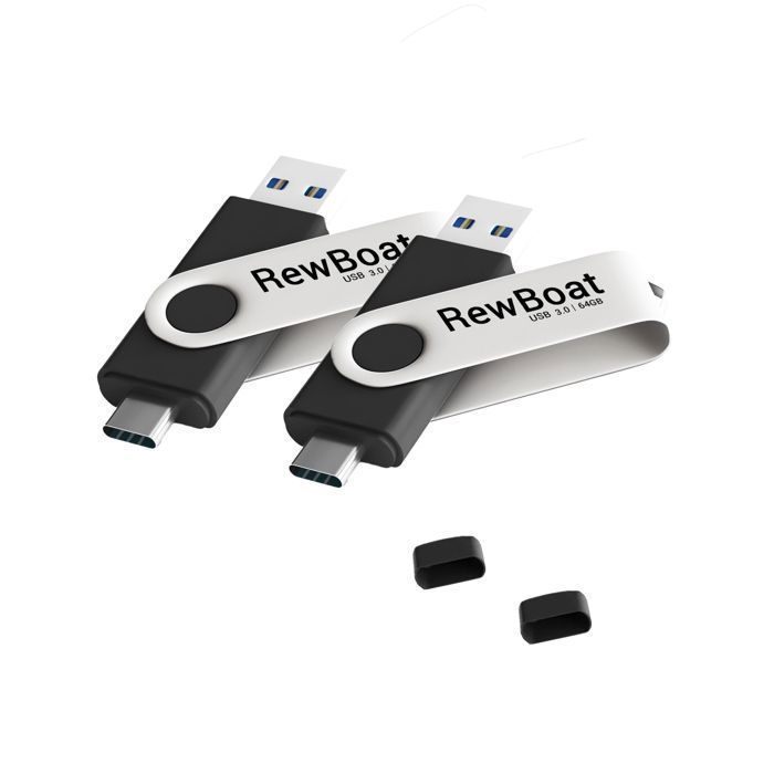 64GB USB Flash Drive V3.0, 2-Pack, 130MB/s Read Speed, 2-in-1 Type C&A Black, REWBOAT
