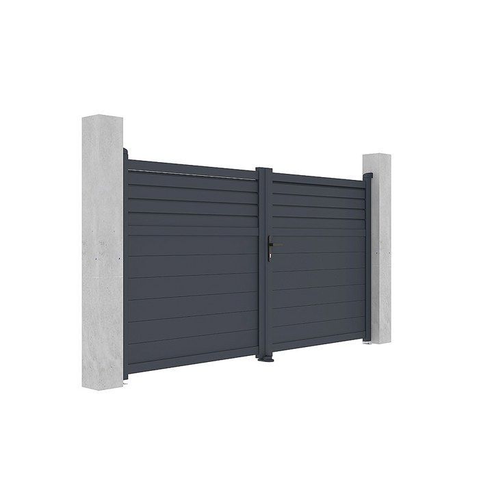 Puerta batiente eléctrica, lamas de aluminio, 305 x 166 cm, antracita - VIAZO