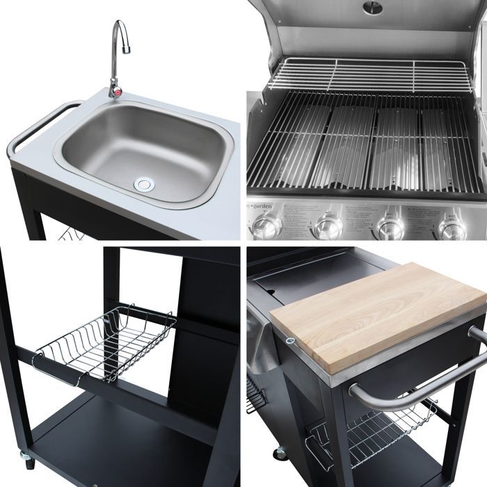 Cuisine d'extérieur - HAPPY GARDEN - TEXAS - 4+1 brûleurs - Noir - Acier peint, inox - Gaz
