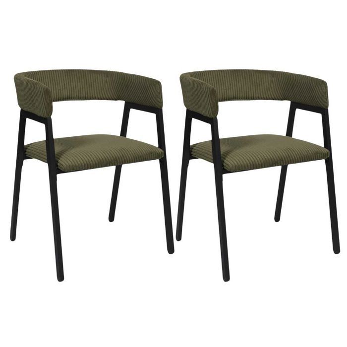 Lot de 2 fauteuils de table design en métal et velours côtelé coloris vert - AMORY
