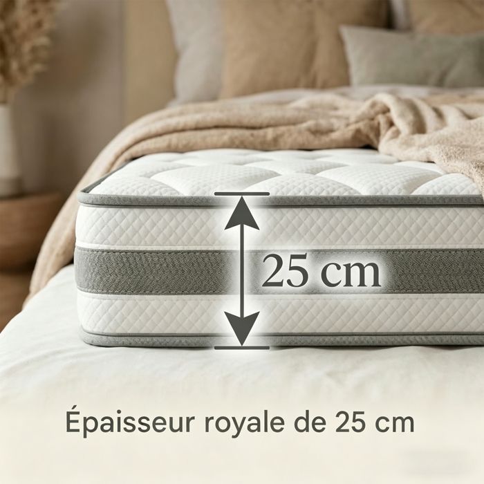 Matelas 140x190 cm à mémoire de 25cm de hauteur mémoire de forme, indépendance du couchage - YubNct