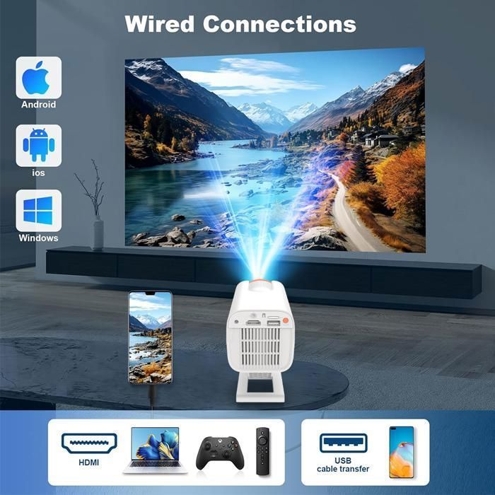 Projetor portátil Isinbox Mini com Wi-Fi, Bluetooth, Full HD 1080p, Netflix, Android, PC, Xbox, TV Stick e Smartphone.