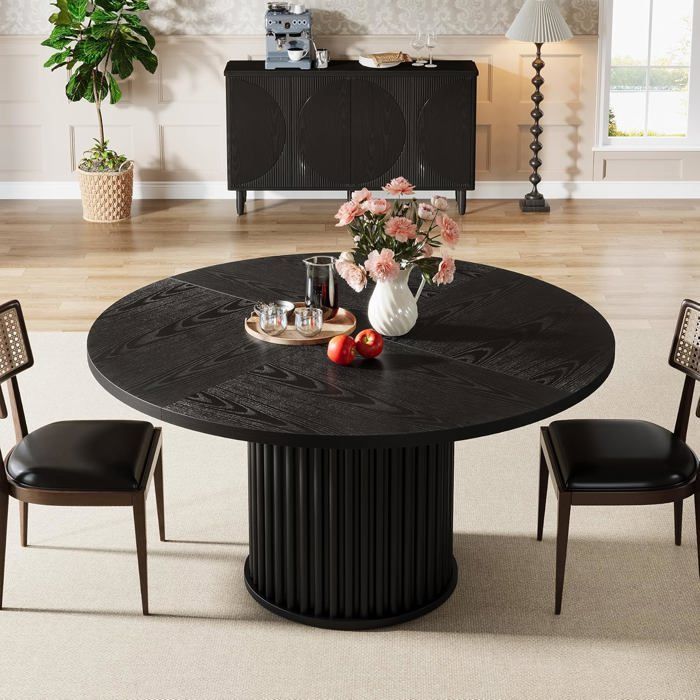 Tribesigns Ronde Eettafel 120 cm - Zwarte Eettafel voor 4 Personen - Hout - Modern