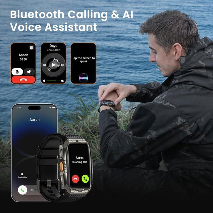 Montre Connectée homme SmartWatch GPS 5ATM KOSPET Tank X2 Ultra Tracker d'Activit pour Android iOS Samsung XIAOMI iphone - Noir