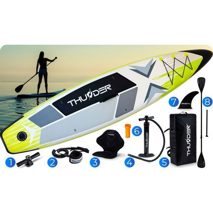 THUNDER® Stand Up Paddleboard gonfiabile per touring | Accessorio completo | 320 cm | PVC | Stile VELA | Giallo Bianco Nero
