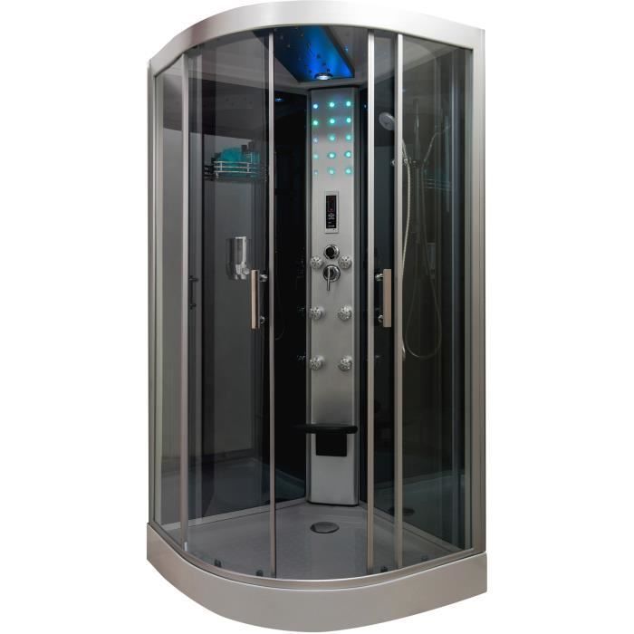 Cabina de ducha de hidromasaje SKADI ONDEE - 140x80cm - Perfiles de aluminio - Negro mate - Sin silicona