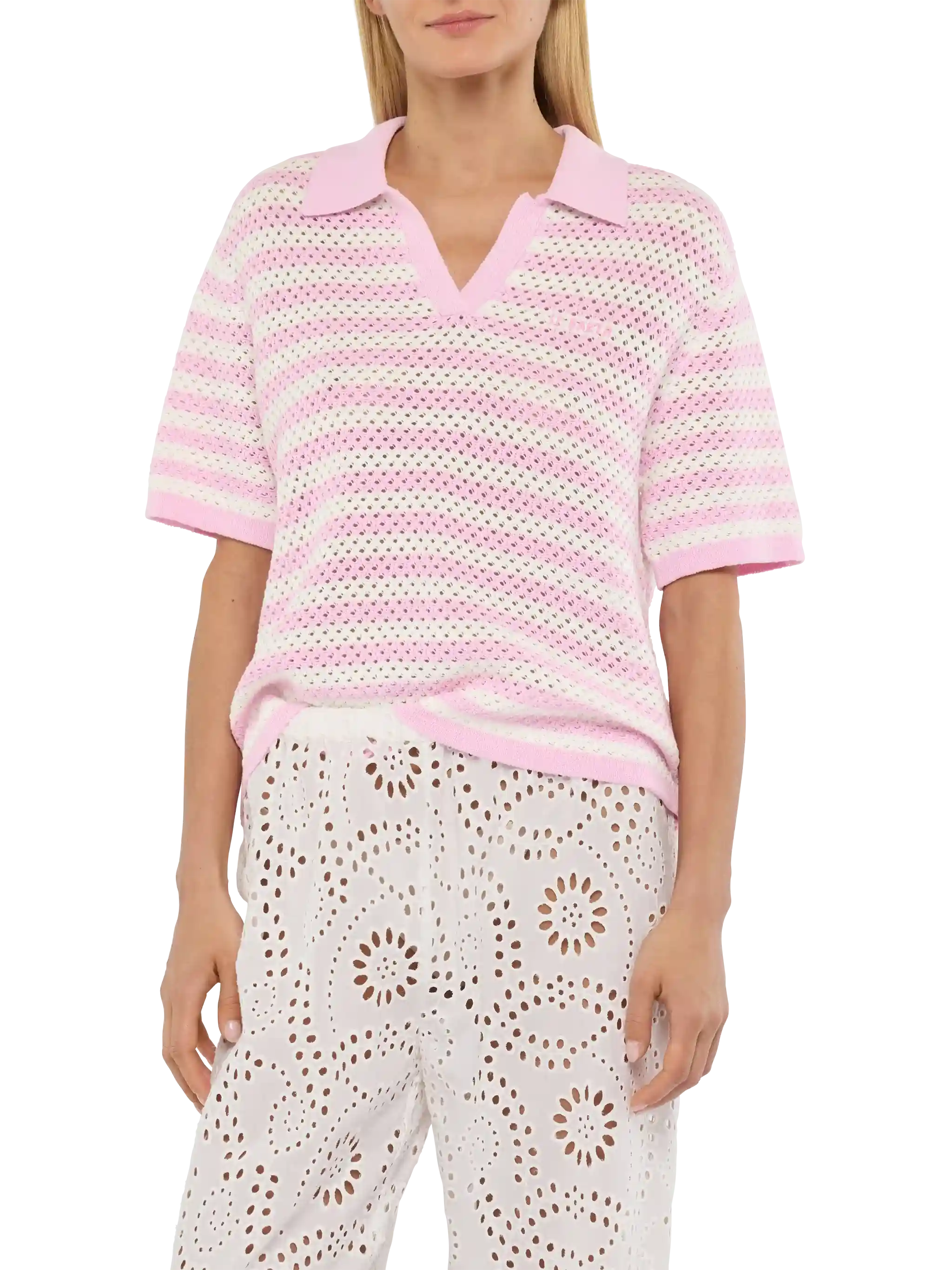 Polo in maglia a righe rosa Pixie