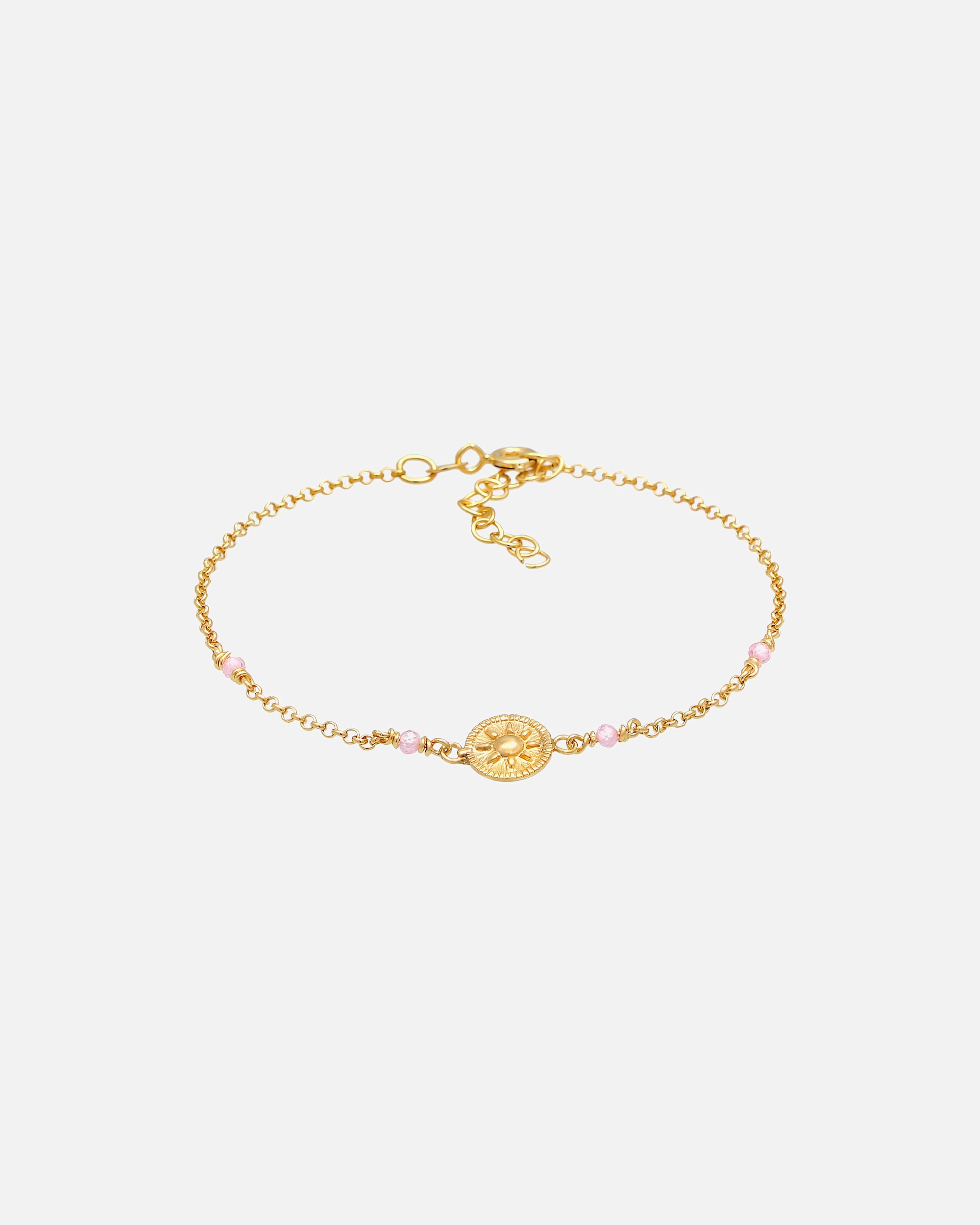 Elli Dames Pièce de Monnaie Sun Vintage Trend Réglable avec Quartz Rose en Argent Sterling 925 plaqué Or