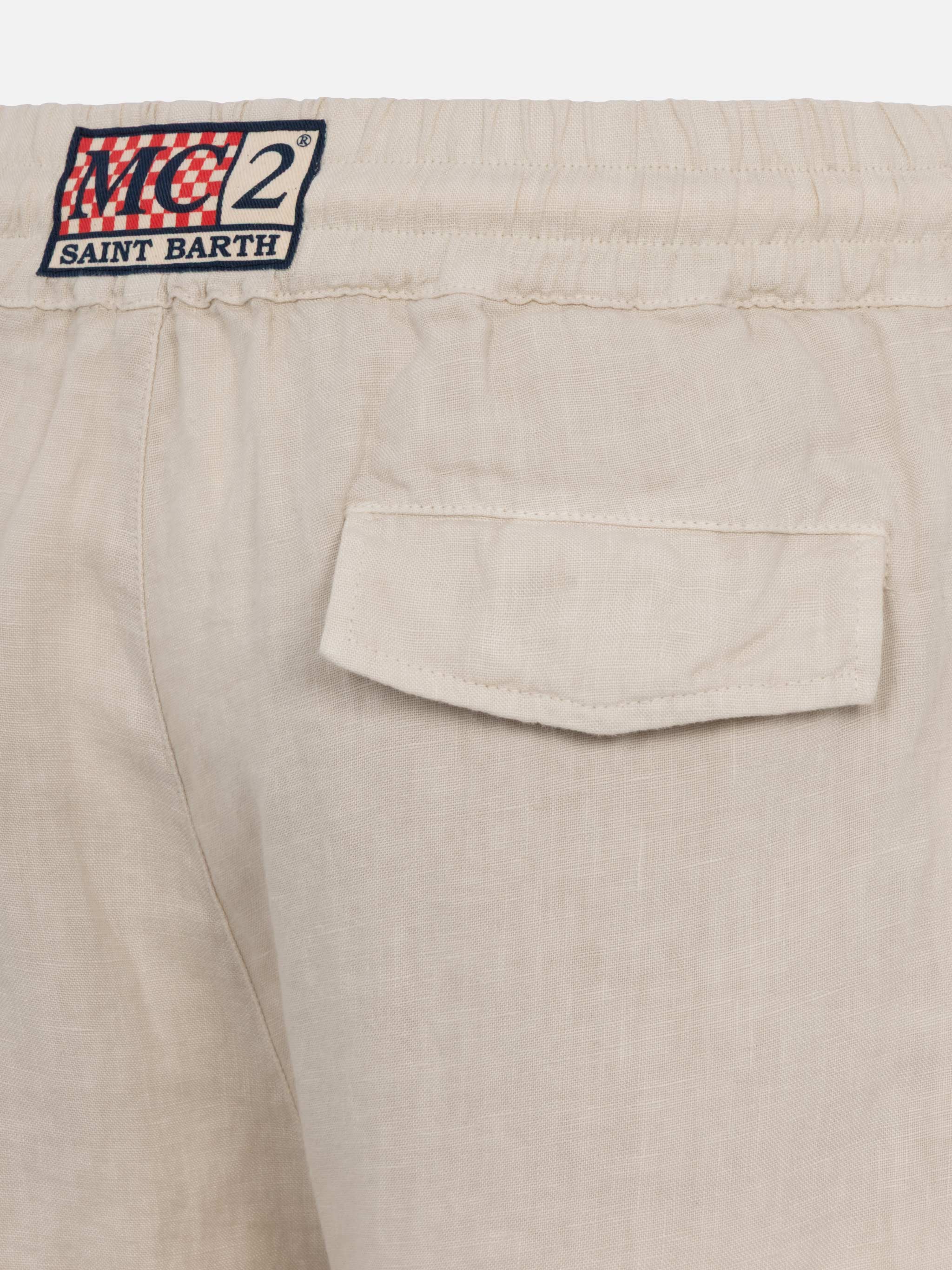 Calais Off-White Linnen Broek met Trekkoord