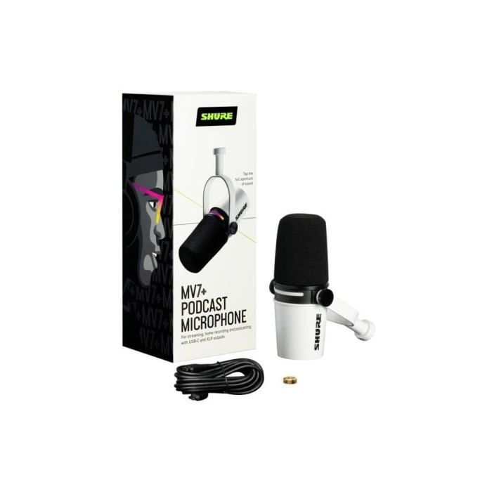 Microphone USB - SHURE - MV7+-W - Dynamique - Double connectivité - Écran tactile LED