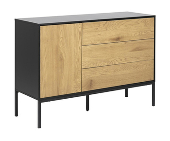 Komoda Seaford 120 cm z drzwiami i 3 szufladami dąb /czarny