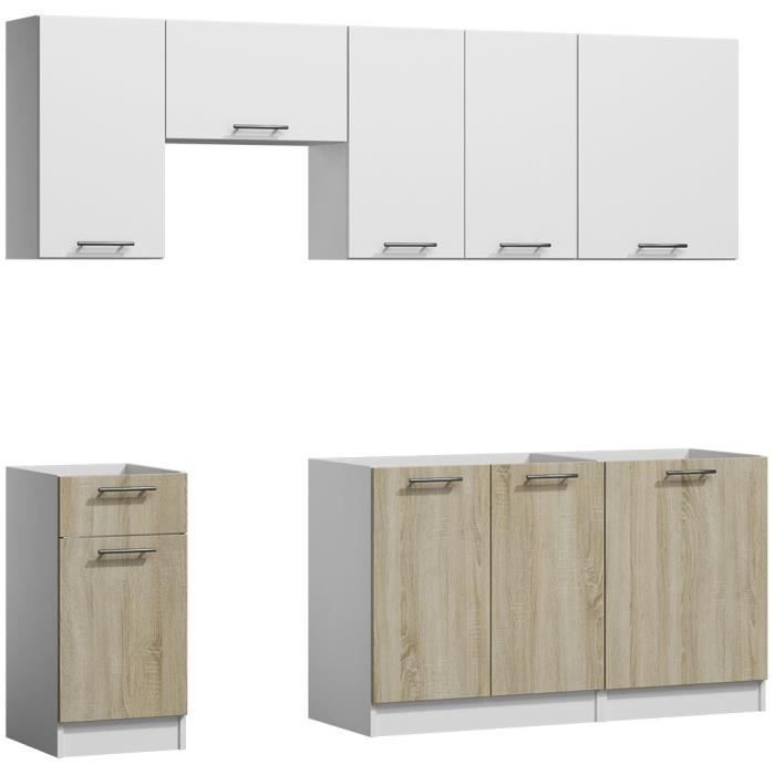 Complete LILA keuken van 240 cm in hout en wit design.