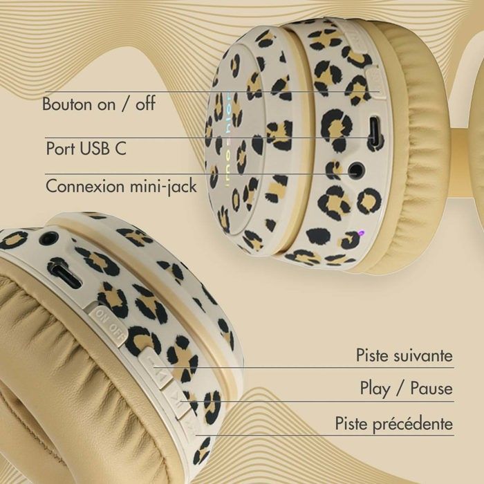 Special Edition Children's Wireless Headphones with LED Light and AUX Cable - Leopard print imoshion