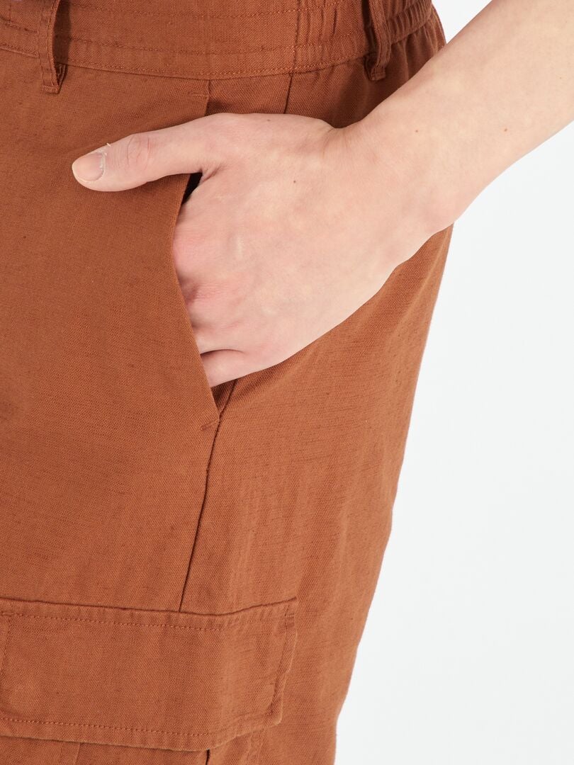Bermudashorts van linnen en katoen met zakken - BRUIN