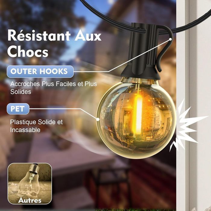 Guirlande Lumineuse Exterieure 30M avec 50+2 G40 LED Ampoules IP45 en Plastique Étanche Guirlande pour Jardin, Mariage, Noël