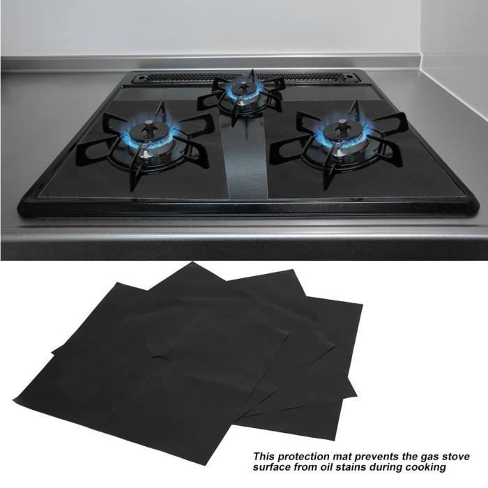 Protecteur De Cuisinière à Gaz 4Pcs Brûleur Couvre Anti-Adhésif Huile Tapis De Cuisine Outil Noir--GL