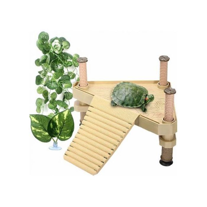 Piattaforma galleggiante per tartarughe/rettili: scaletta, zona prendisole. Accessorio per acquario semi-acquatico.