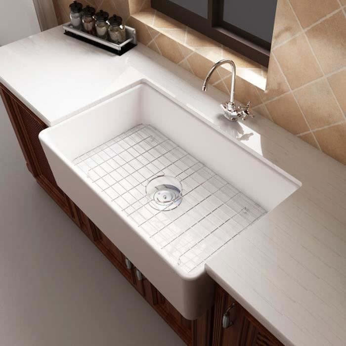 MEJE 84 x 50.5cm Farmhouse Kitchen Sink, Stamp Sink, Apron Sink, Single Bowl Kitchen Sink - White