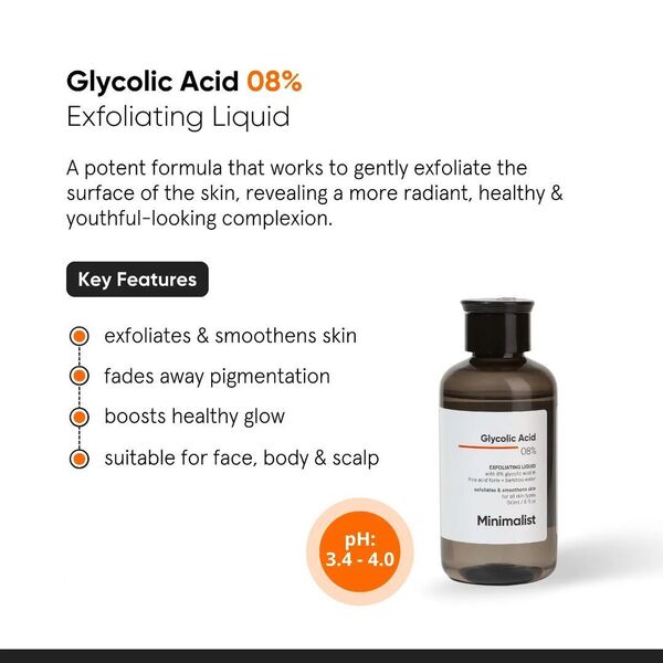 Liquido esfoliante minimalista all'acido glicolico all'8% (150 ml)