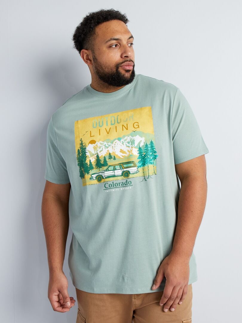Camiseta de malha com estampa frontal - VERDE