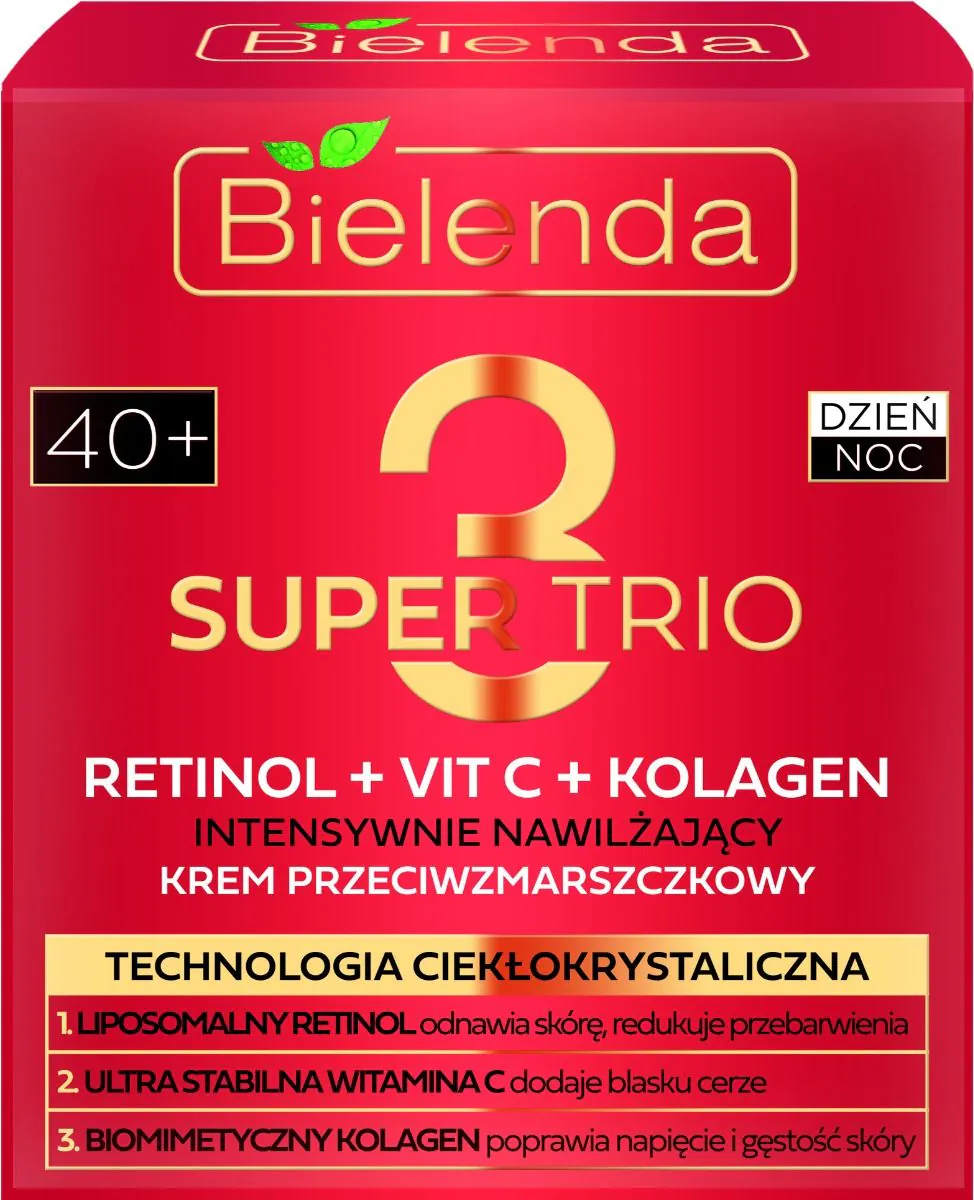 Bielenda Super Trio (Retinol + Vit C + Kolagen) Krem przeciwzmarszczkowy 40+ dzień/noc