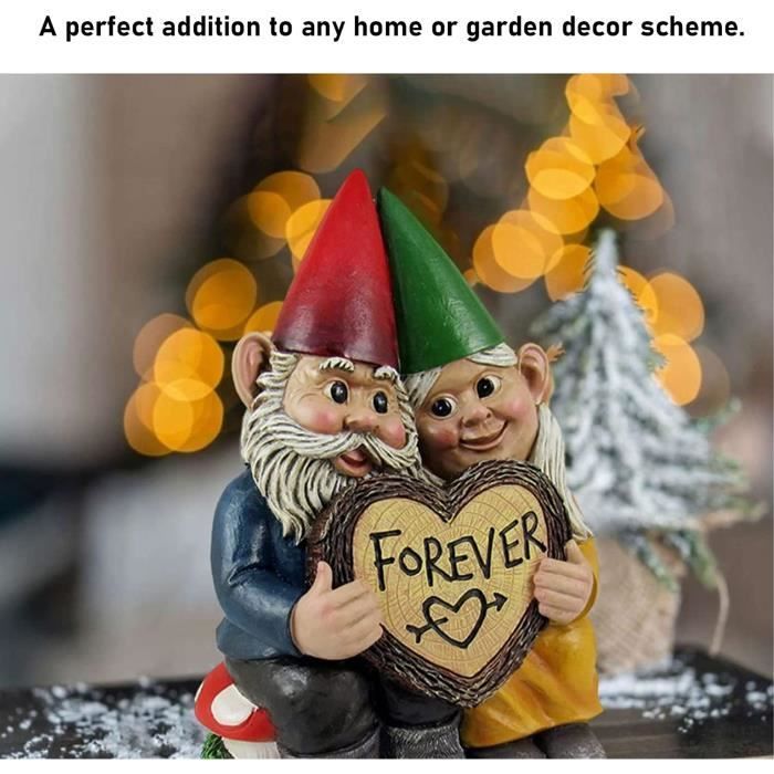 Figura de pareja de gnomos de jardín - Resina - Decoración para interior y exterior - Moderna - Regalo ideal
