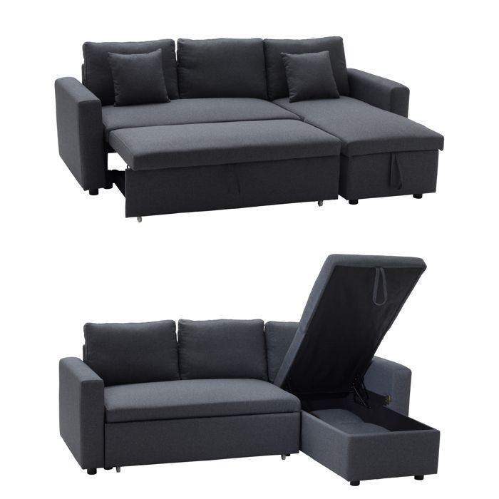 Canapé d'angle convertible CLARK 3 places gris chiné