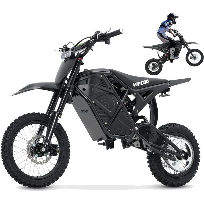 Elektrische offroadmotor, 3500W middenmotor, topsnelheid 63 km/u, 48V/23Ah accu, actieradius 70 km, laadvermogen 120 kg, zwart
