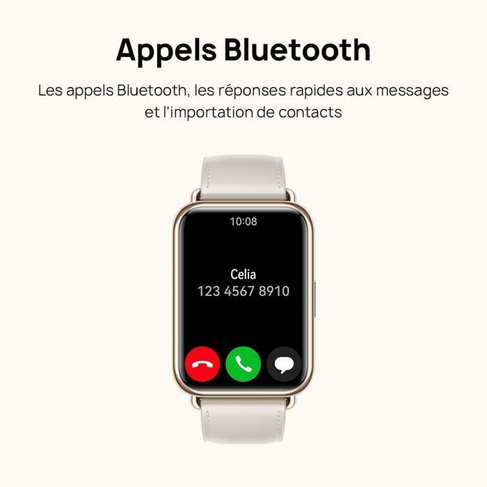 Montre Connectée HUAWEI Watch Fit 2 Bracelet Cuir Blanc Écran FullView