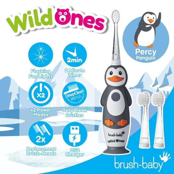 Spazzolino elettrico ricaricabile Brush Baby WildOnes™ Penguin per bambini
