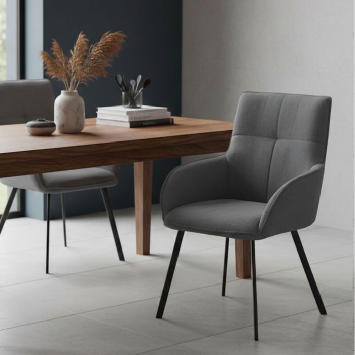 Juego de 2 sillas de comedor envolventes en tela gris con patas de metal lacado en antracita - EVIDENCE