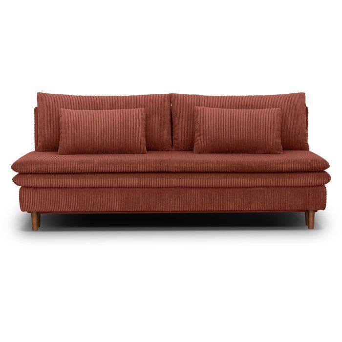 Sofá convertible de 3 plazas - MASSA - Tejido de pana color terracota - Patas de madera maciza - Ancho 195 x Alto 82 x Profundidad 86 cm