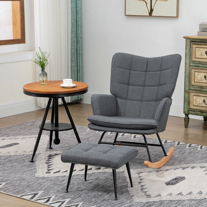 Mecedora de hasta 130 kg Mecedora con reposapiés Sillón Silla de lactancia con aspecto de lino