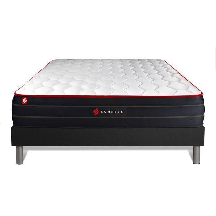 Materasso BOOST a molle insacchettate e memory foam 200x200 cm + base letto nera 200x200 cm